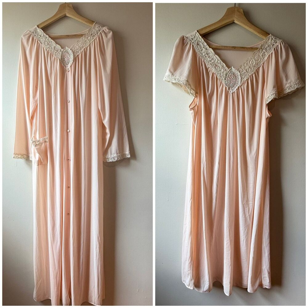 Vintage 70s 80s Shadowline 2-Piece Peignoir | Nightgown Robe Set, Tagged M